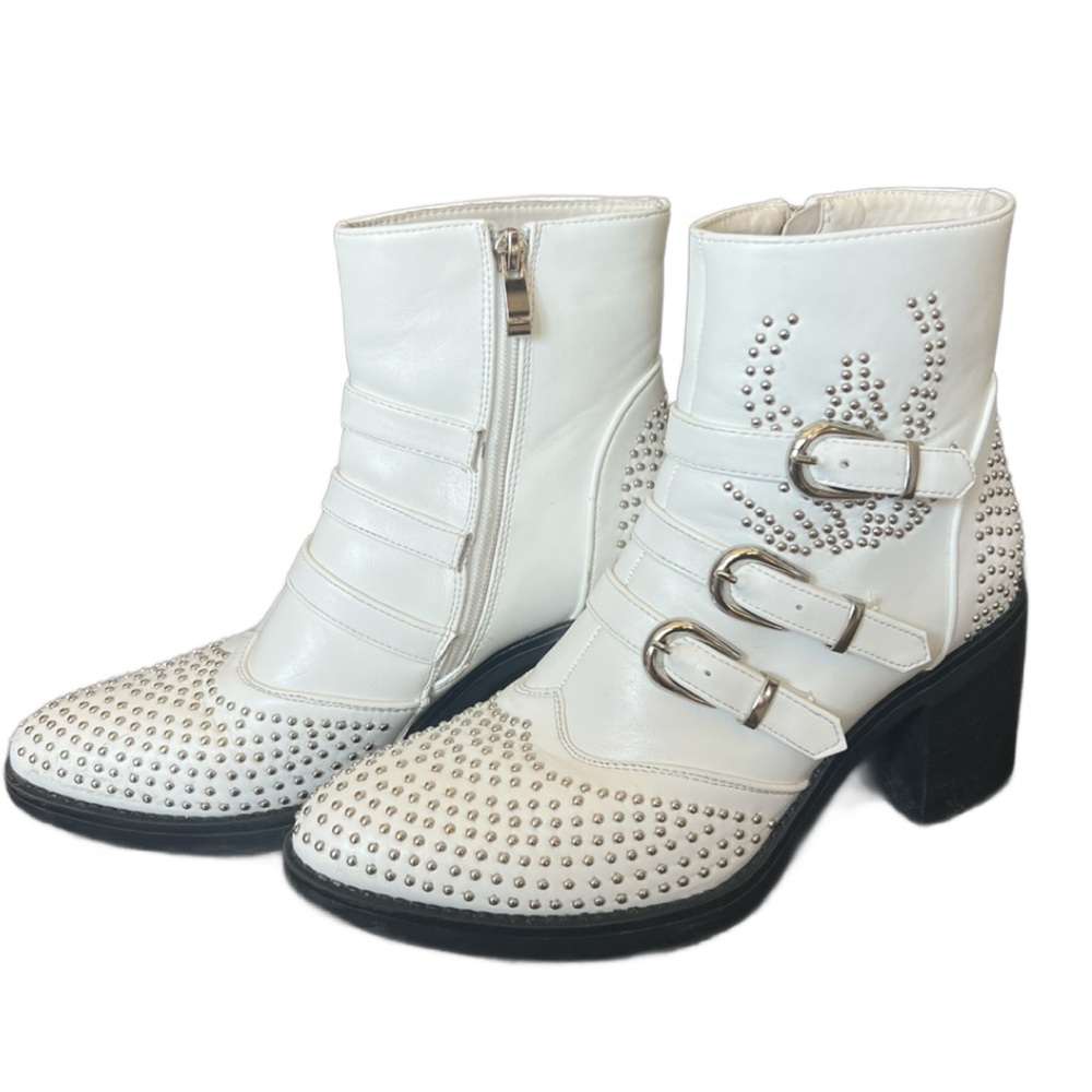 White Studded Ankle Boots